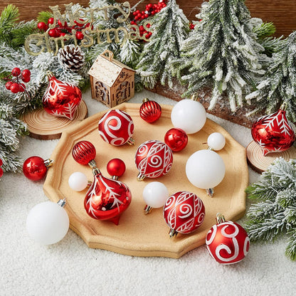 Christmas Ball Ornaments Set - Shatterproof Red Decorations for Xmas Holiday, Wedding Party, and Home