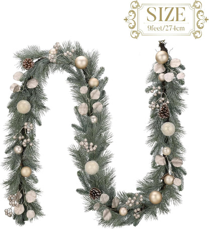 Pre-Lit Christmas Garland with White Gold Ball Accents