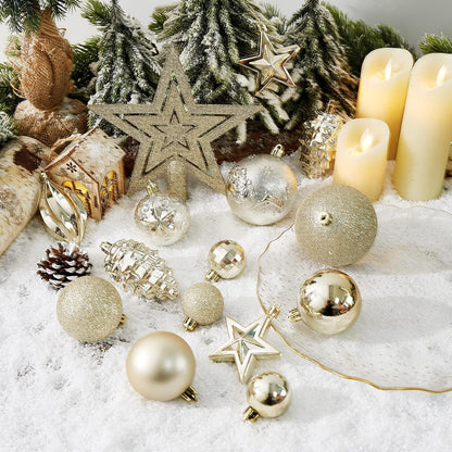 Champagne Shatterproof Christmas Ball Ornaments - Set of 43 for Xmas Holiday Party and Home Decoration