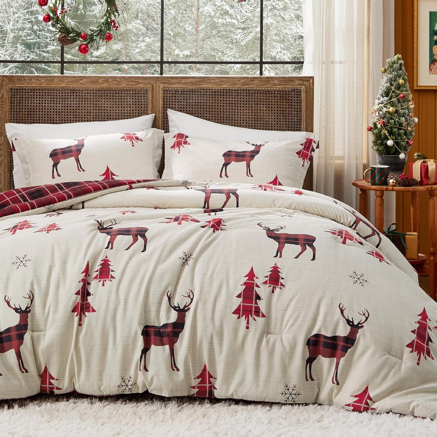 Christmas Comforter Set Queen - Christmas Bedding with Tree, 3 Pieces, 1 Comforter and 2 Pillow Shams