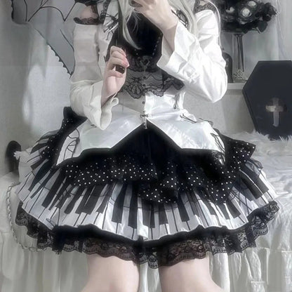 Harajuku Y2k Piano Key Wave Dot Lace Japanese Gothic Lolita Kawaii Cake Fairy Grunge Y2k Skirt