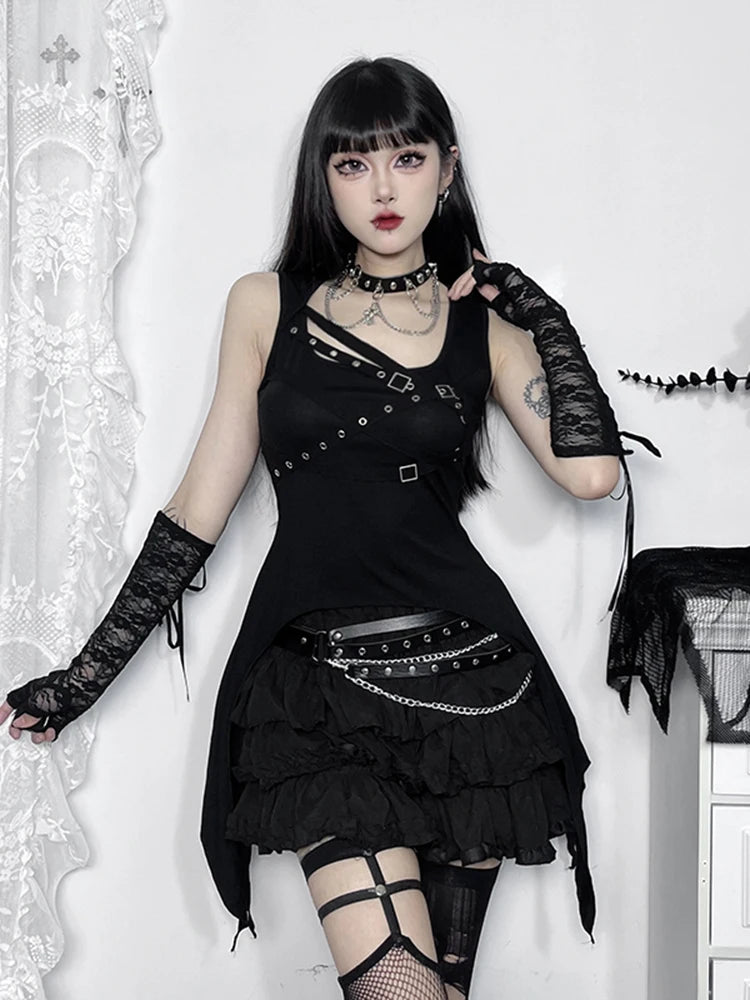 Alt Goth Cyber Y2K Gothic Eyelet Bandage Crop Top