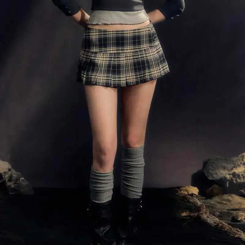 Retro Low Waisted Plaid Ultra Short Revealing Goth Skirt