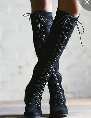 Autumn Winter Keep Warm Sewing Thread Rivet Heel Long Zipper Knee High Boots