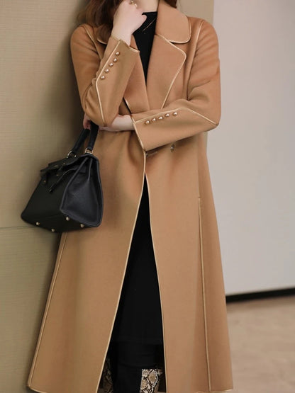 Autumn Fashion Wool Winter Solid Single Button Belt Elegant Casual Coat