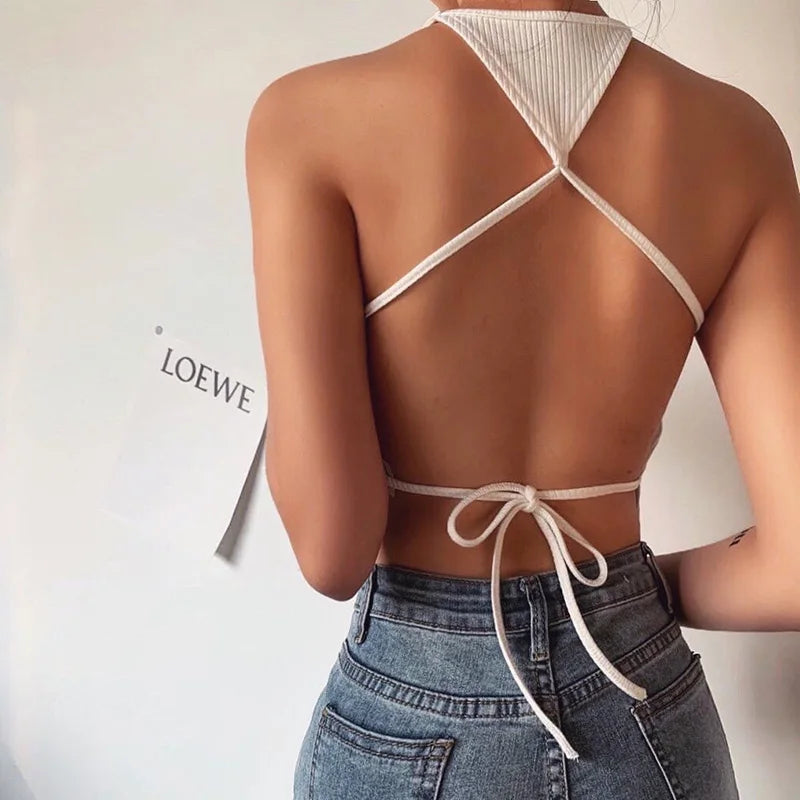 Backless Off Shoulder Lace-up Vest Clubwear 2024 Sexy Bodycon Summer Outwear White Solid Camis Crop Top