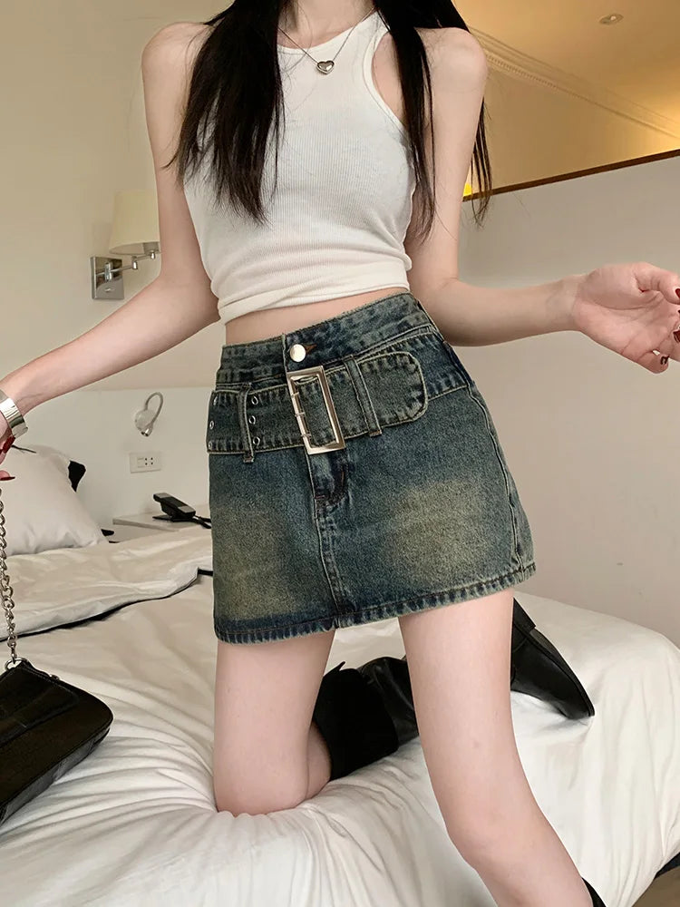 DressBetty - American Retro Denim High Waist A-line Short Skirt