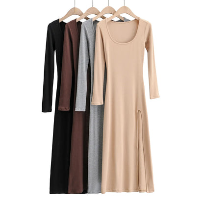 Round Neck Sexy Waist Elegant Streetwear Traf Midi Dresses