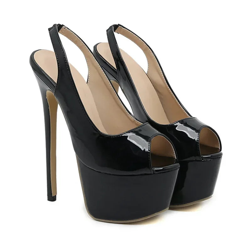 Black Sexy Peep Toe 6cm Waterproof Platform High Heel