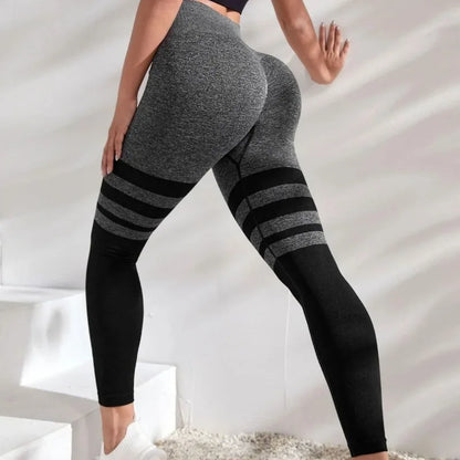 Black Stripe Seamless Slim Gym Running High Waist Fashion Knit Leggings