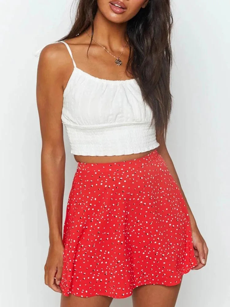 DressBetty - Floral Print Boho Party Skirt New High Waist Pleated Sexy Mini Skirt