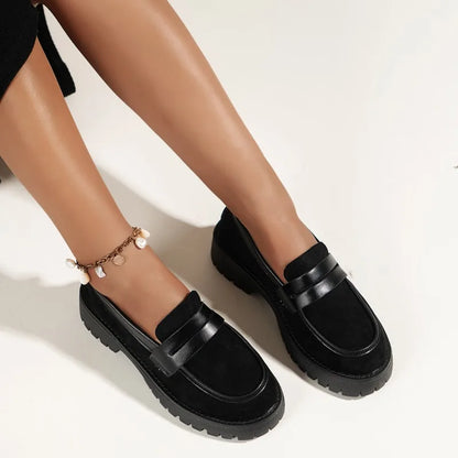 British Style Platform Plus Size Solid Color Retro Autumn Mary Jane Loafers