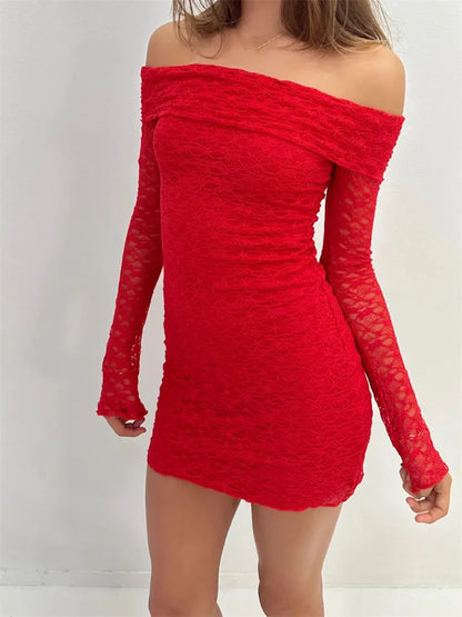 Long Sleeve Slash Neck Party Mini Dresses