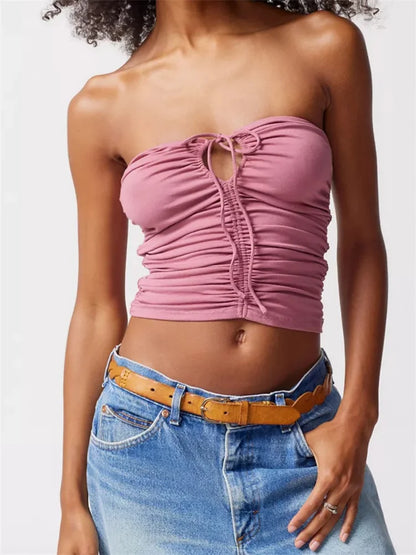 Summer Fashion Sleeveless Halter Ruched Off Shoulder Mini Vest Party Streetwear 2024 Crop Top