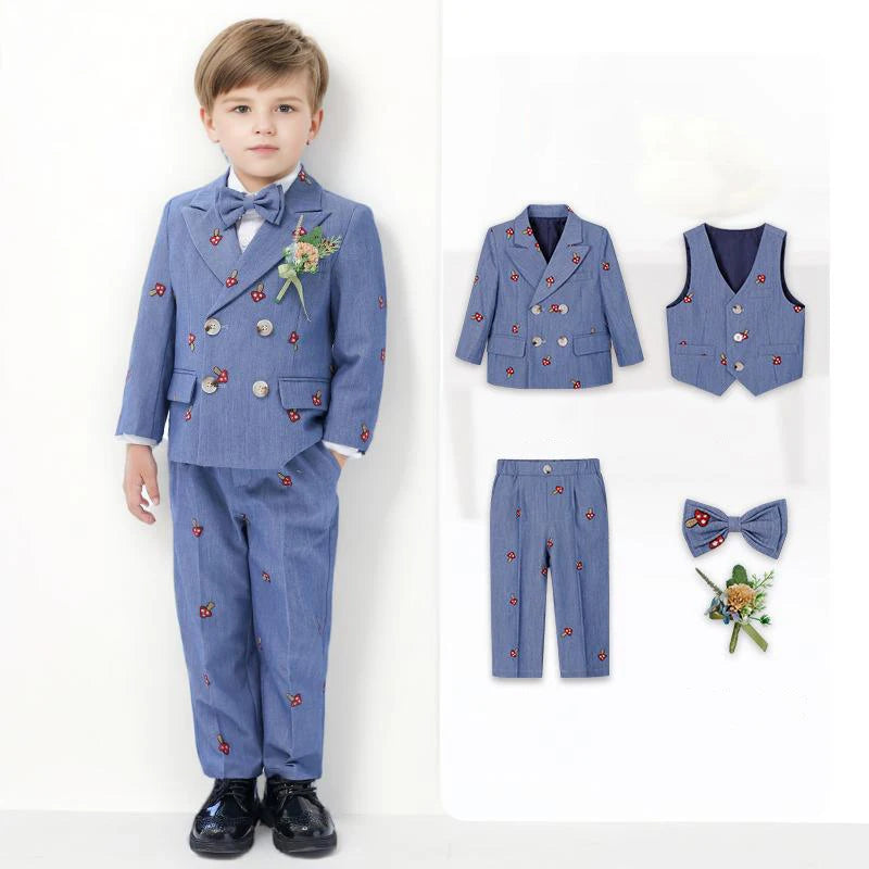 Blue Blazer Vest Pants Bowtie Outfit Kid Costumes