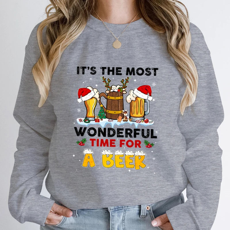 Wonderful Time Beer Autumn Winter Casual Hoodless Pullover Christmas Hoodie