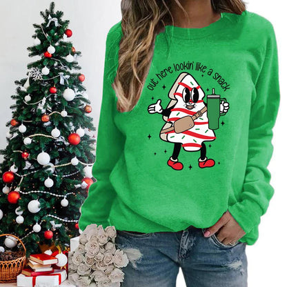 Snack Print Round Neck Christmas Hoodie - Casual Long Sleeve