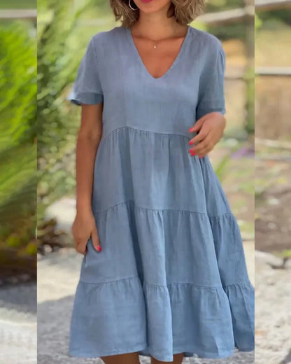 Comfortable Casual Fresh Sweet Solid Large Swing Midi Dresses