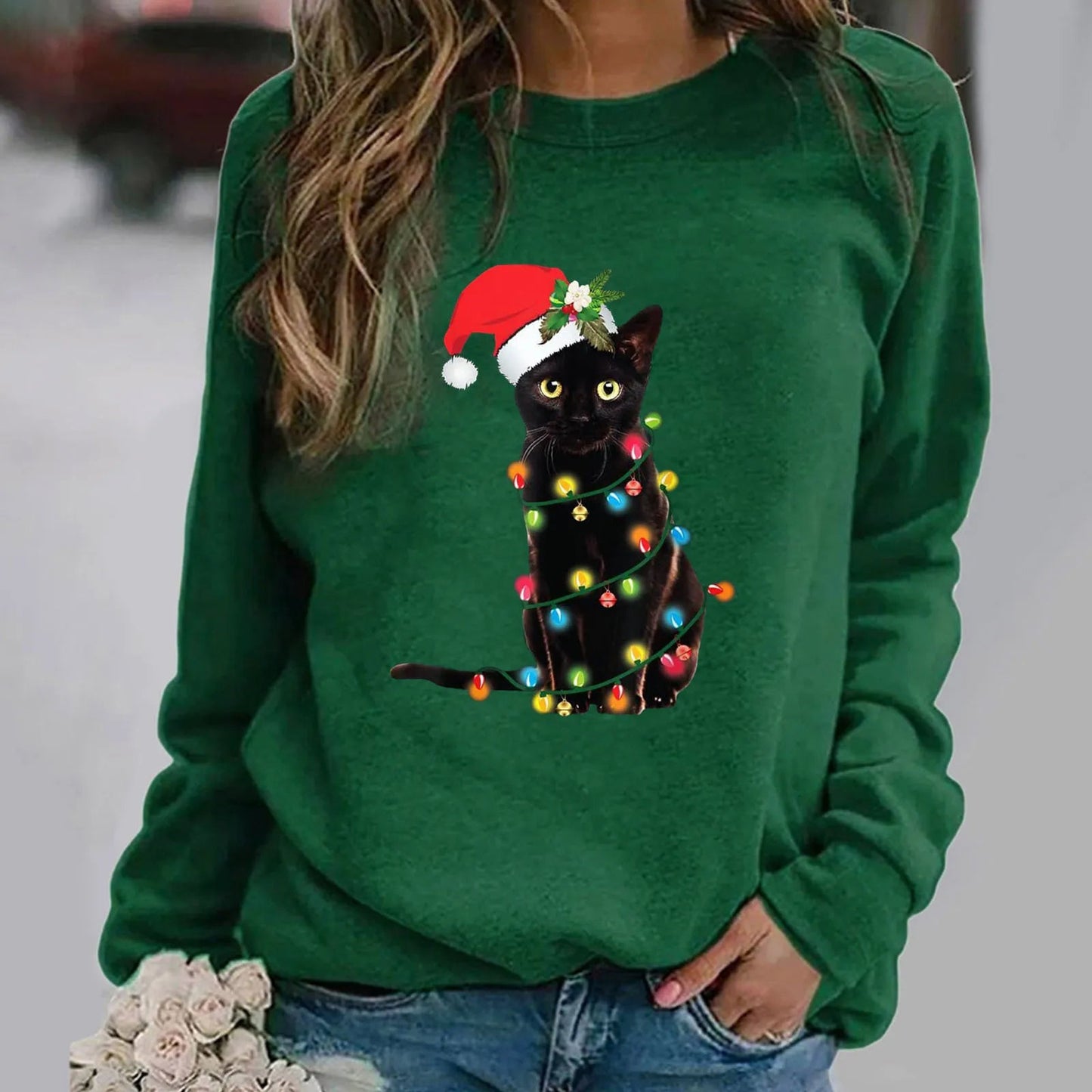 Red Hat Black Cat Christmas Hoodie