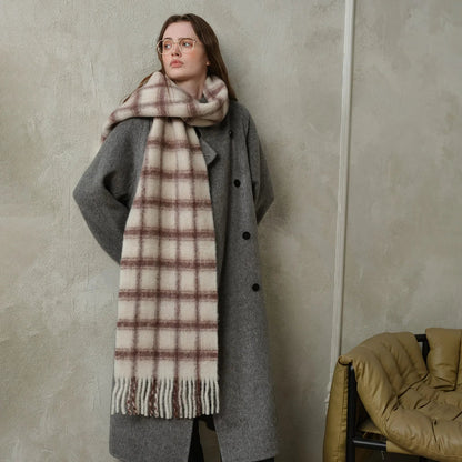 20% Wool Plaid Scarf Women Autumn Winter Soft Pink