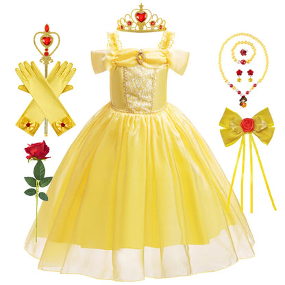 Disney Belle Princess Beauty Beast Cosplay Party Magic Stick Crown Kid Costume