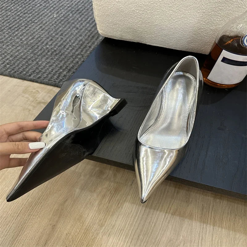 Design Pointed Toe Wedges Highs Women Silver Red Shoes Sexy Wedding Banquet Shoes Low Heel Pumps