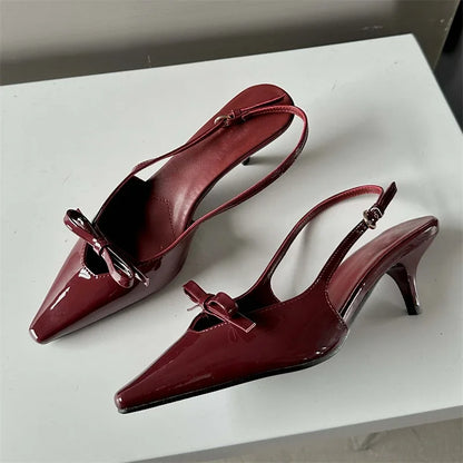 Fashion Pointed Toe Elegant Women Slingbacks Buckle Strap Thins Wedding Party Mules Shoes Low Heel Pumps