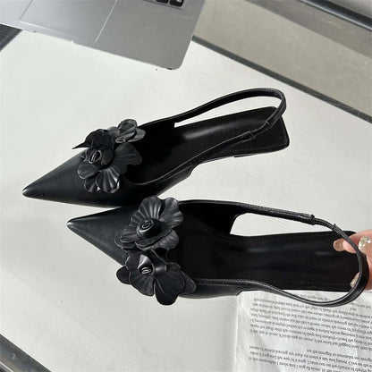 Fashion Sexy Pointed Toe Thin Women Elegant Wedding Slingback Mules Shoes Low Heel Pumps