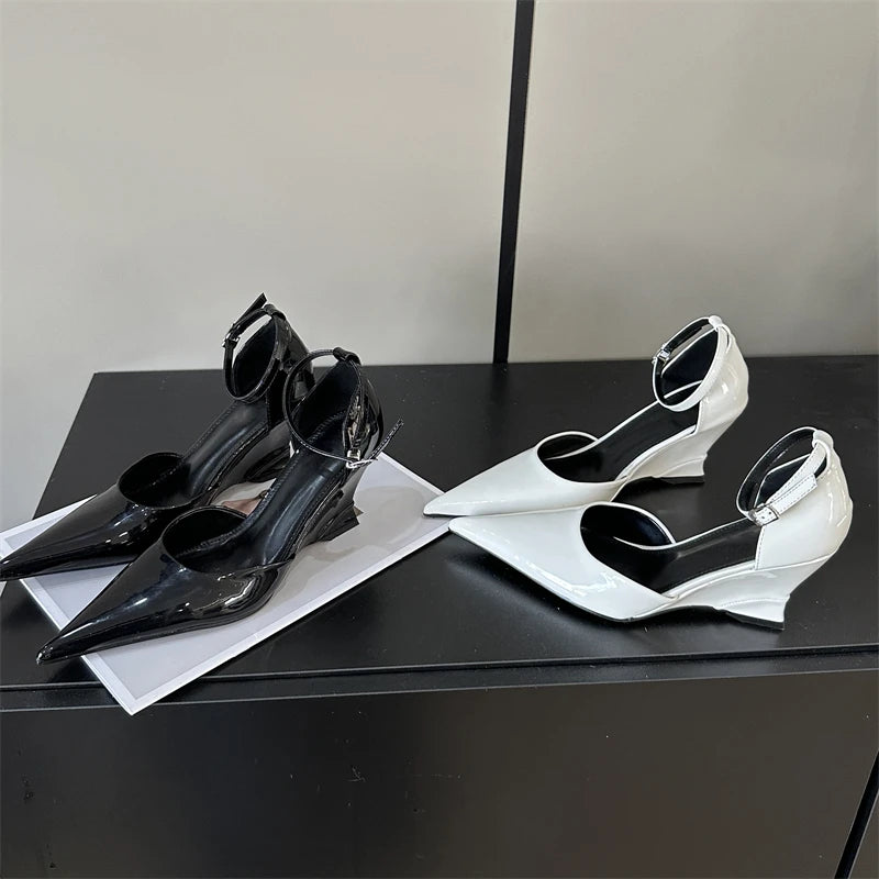 Spring Fashion Pointed Toe Wedges Highs Women Slingback Party Prom Mules Shoes Low Heel Pumps