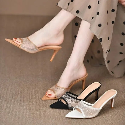 Retro High Elegant Pointed Versatile Fashion Party Women's Slippers Large Size Low Heel Pumps