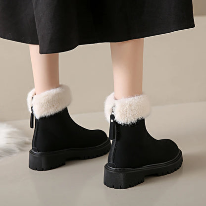 Elegant and Simple Women's Plush Shoes 2024 New Back Zipper Design Fashionable and Versatile Winter Cotton Boots Botas De Mujer