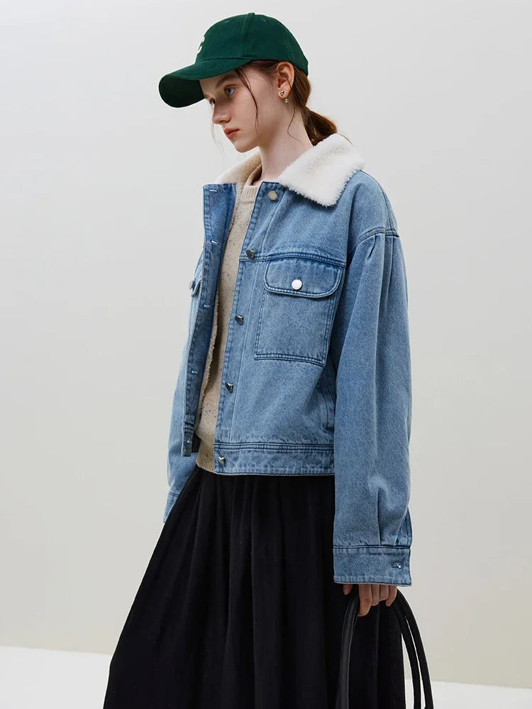 Lapel Casual Versatile Loose Slimming Denim Jacket