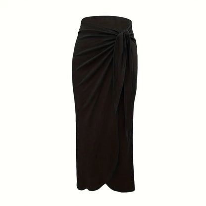 Autumn Summer Black Knitted Classical Casual Knot Irregular High Quality Skirt