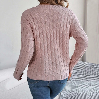 Fashion Solid Long Autumn Winter Casual V-neck Pullover Sweater