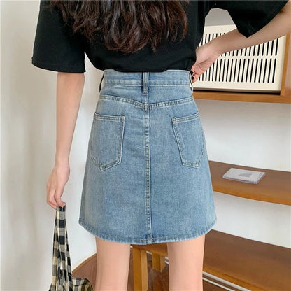 Fashion Denim High Waist Slim Retro Small Sheath Skirt