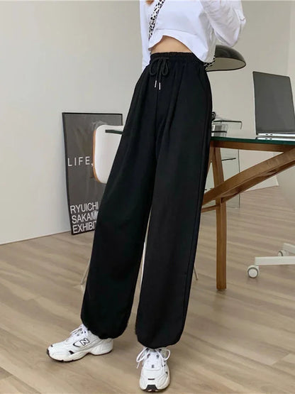 Korean Wide Leg Jogging Fashionable High Waist Gray Sweatpants