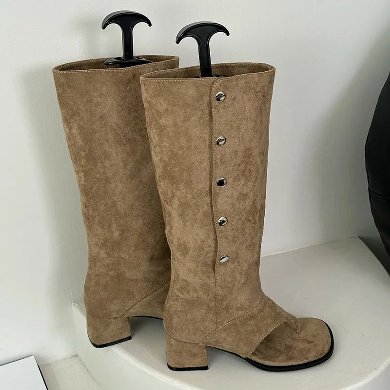 Trendy Fashionable Elegant Chunky Heel Stylish Knee High Boots