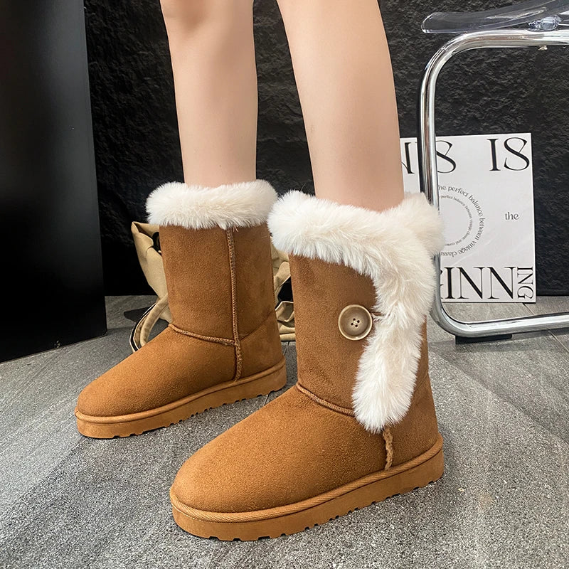 Female Shoes on Sale 2024 Winter Fashion Warm Women's Mid-calf Boots Casual and Versatile Plush Cotton Boots Botas De Mujer