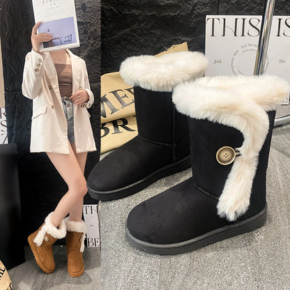 Female Shoes on Sale 2024 Winter Fashion Warm Women's Mid-calf Boots Casual and Versatile Plush Cotton Boots Botas De Mujer