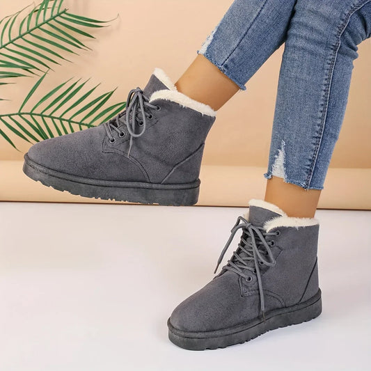 Thermal Lace Up Plush Lined Winter Warm Outdoor Short Snow Boot