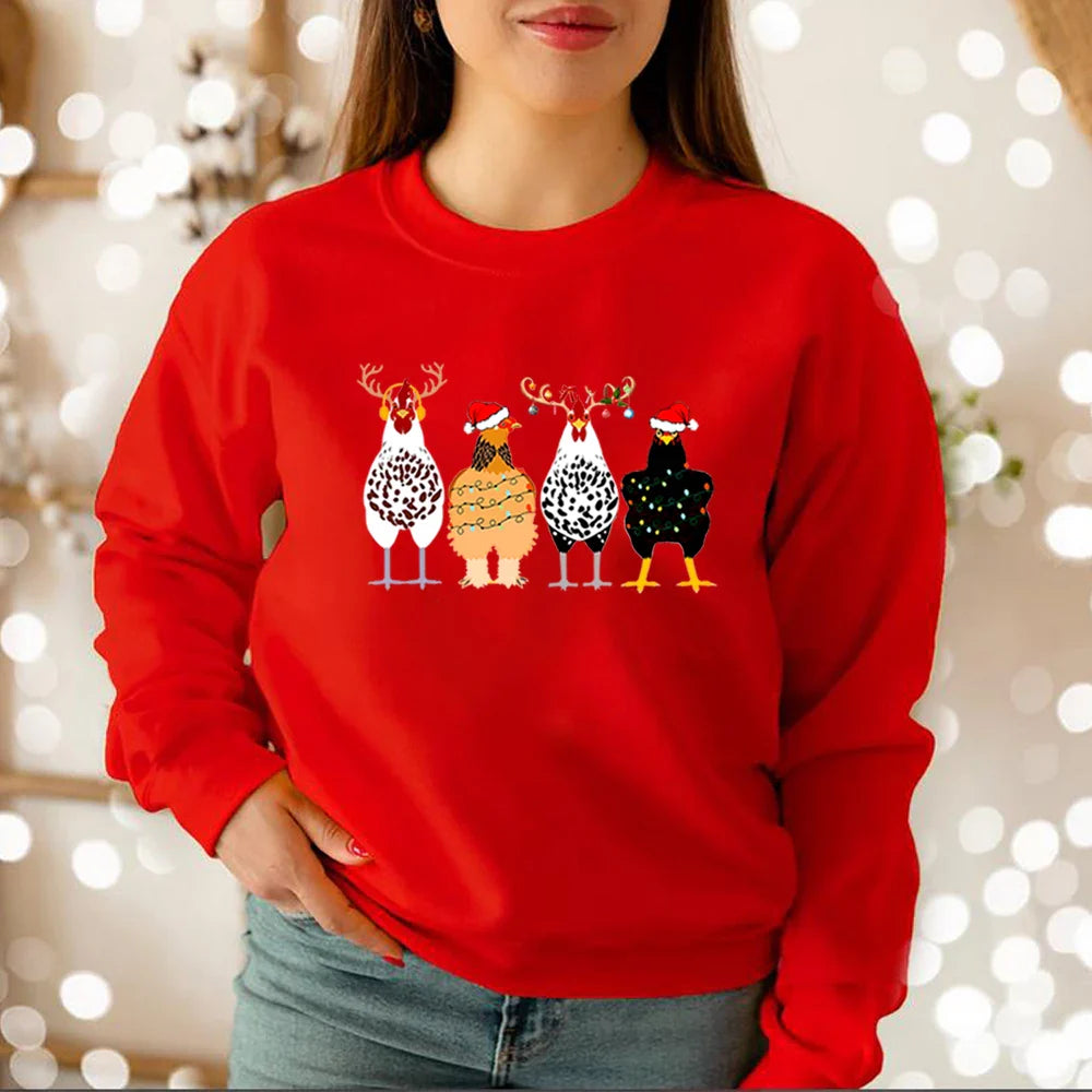 Funny Chickens Christmas Hoodie for Animal Farmers in the Country