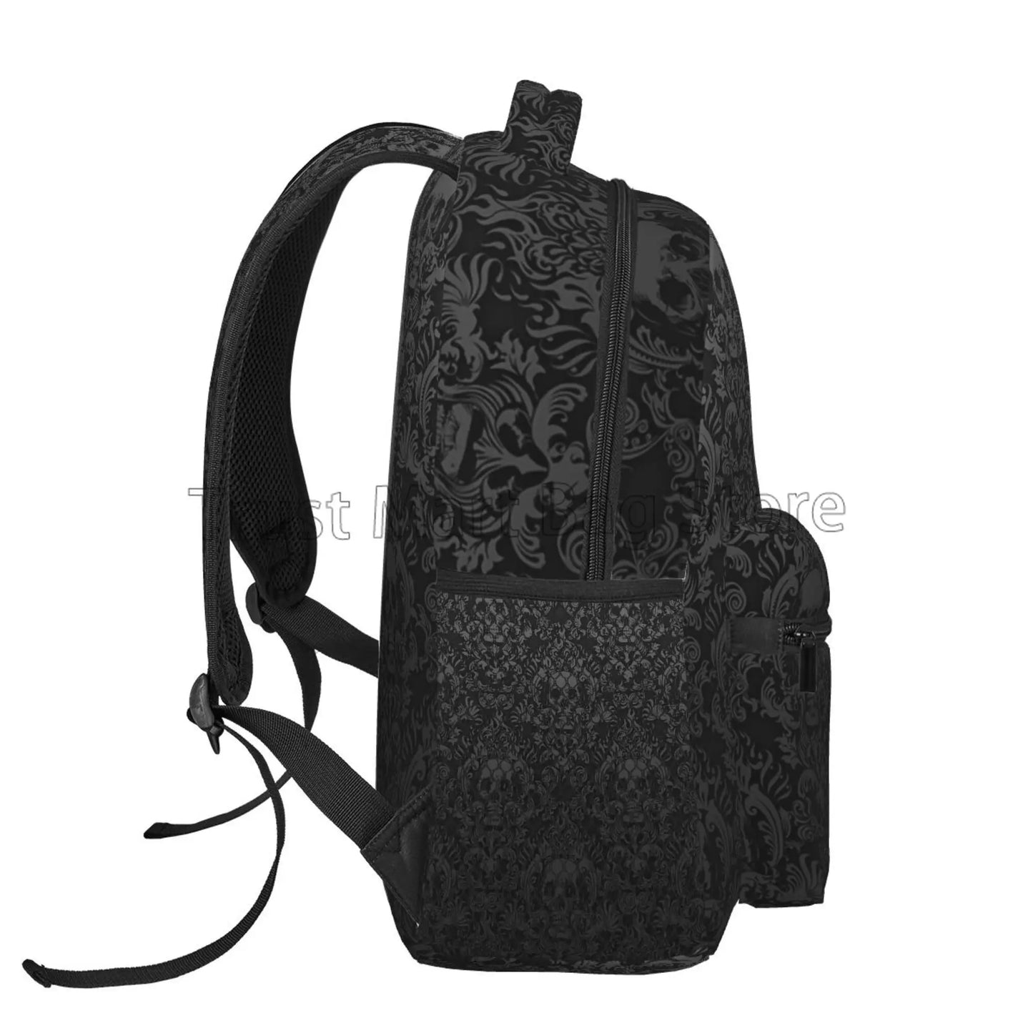 Goth Black Skull Damask Pattern Casual Unisex Travel Daypack Bag