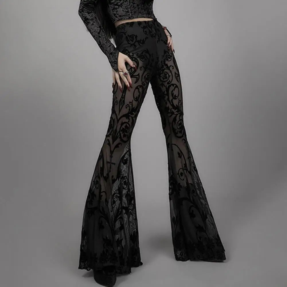 Gothic Black Summer Flare Sexy High Waist Streetwear Punk Trousers Pants