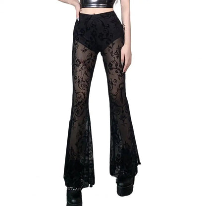 Gothic Black Summer Flare Sexy High Waist Streetwear Punk Trousers Pants