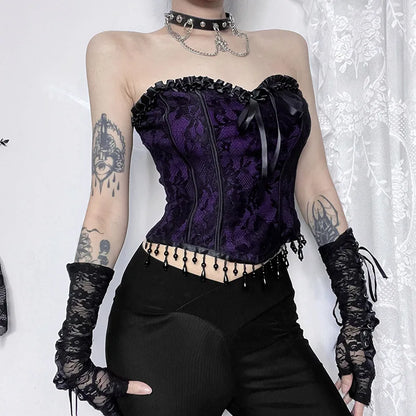 Gothic Spaghetti Strap Corset Punk Grunge Sexy Halloween Clothing Crop Top