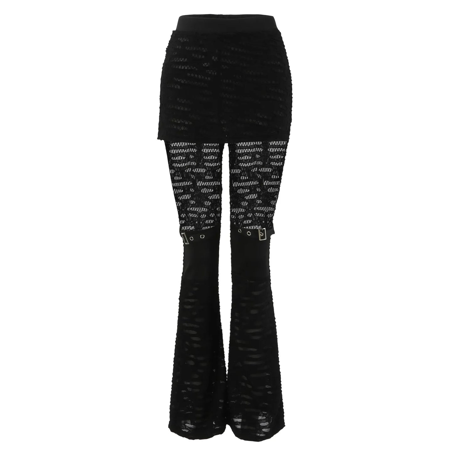 Gothic Flare Fishnet Patchwork Bandage Wide Leg Summer Punk Baggy Pants