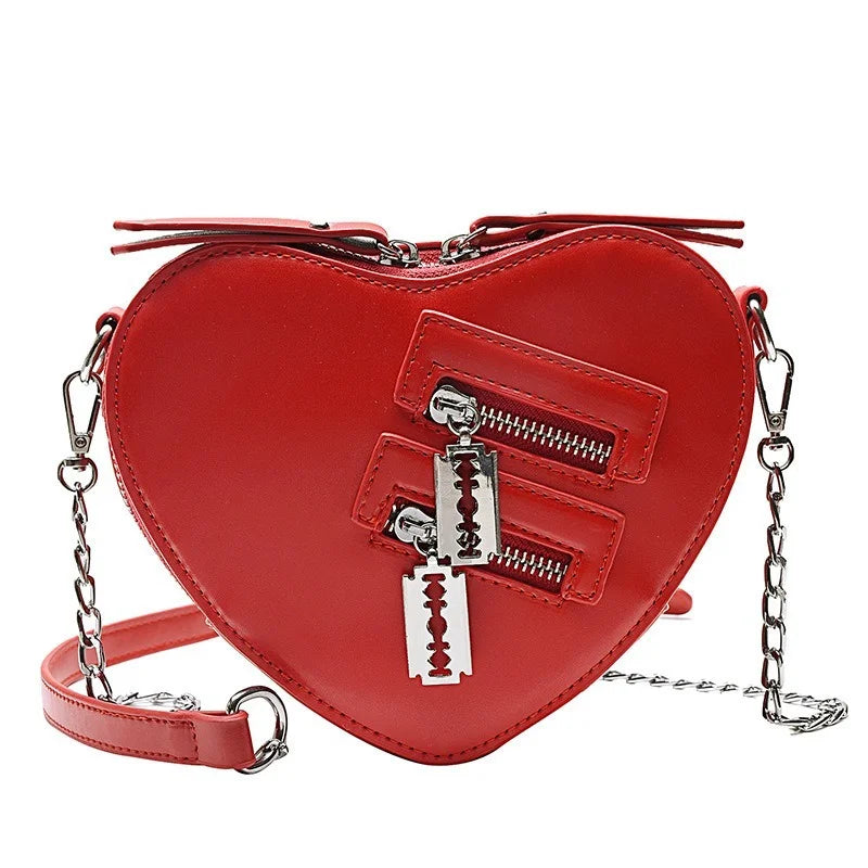 Gothic Heart Blade Zipper Chain Casual Summer Shoulder Handbag Crossbody Bag