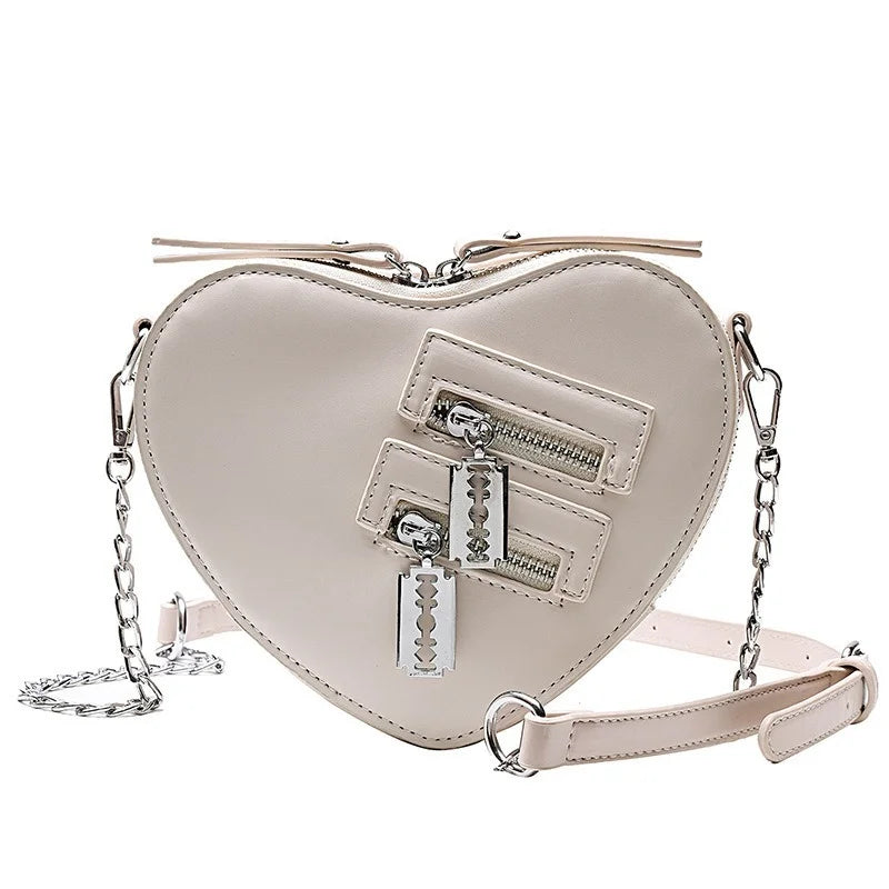 Gothic Heart Blade Zipper Chain Casual Summer Shoulder Handbag Crossbody Bag