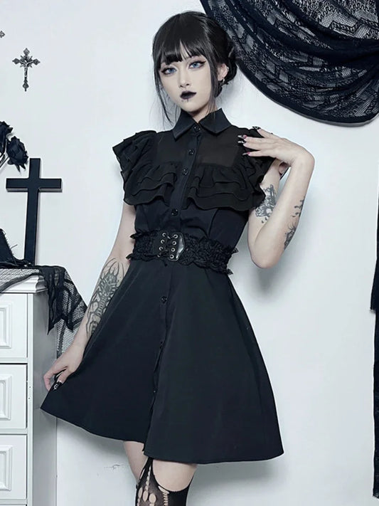 Gothic Mall Harajuku E-Girl Dress Mesh Patchwork Black Slim A-Line Sexy Party Grunge Aesthetic Streetwear Dress