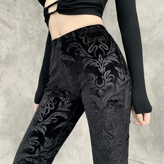 Retro Print Black Halloween Pants